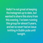 Making this a post as well as a story. Very strange experience tonight in @lemonandduke. Told we had to stop knitting as they "didn't want that there." We've been there before with no issues, not sure why the manager had a problem this evening. I also want to be clear that the waiting staff were very accommodating and apologetic about the situation, this was purely an issue with management.